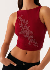 Brae Beaded Mesh Top - Deep Red