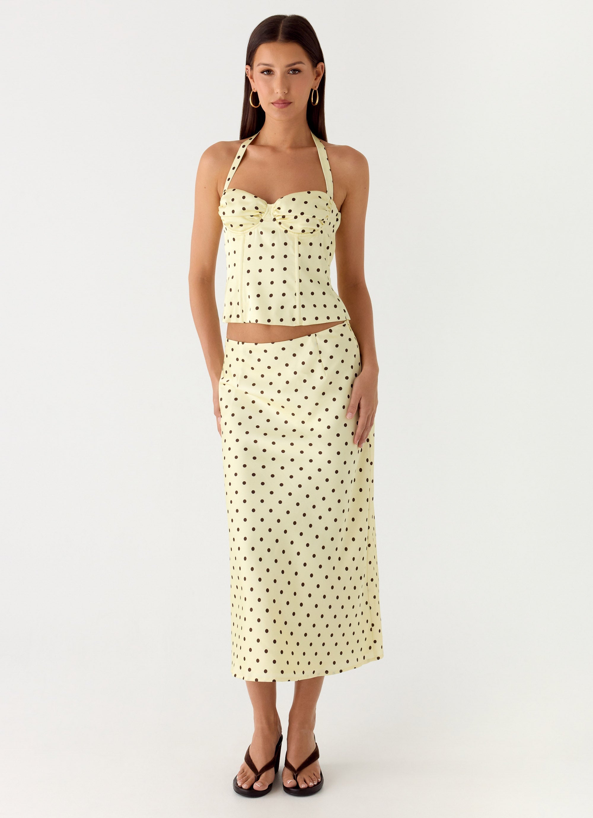 Breanne Midi Skirt - Yellow Polka Dot