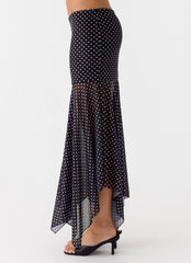 Buffy Maxi Skirt - Black Polkadot