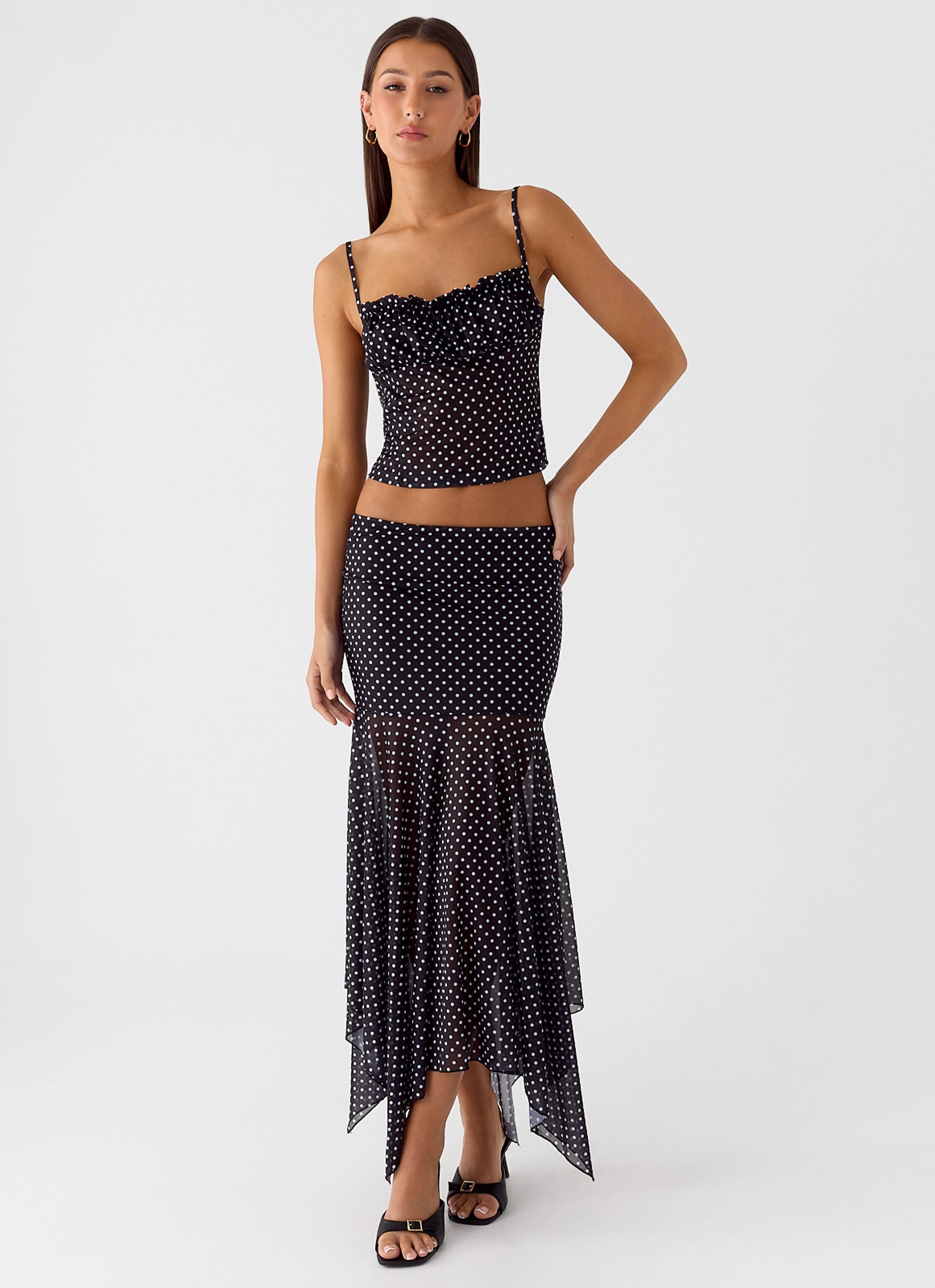 Buffy Maxi Skirt - Black Polkadot