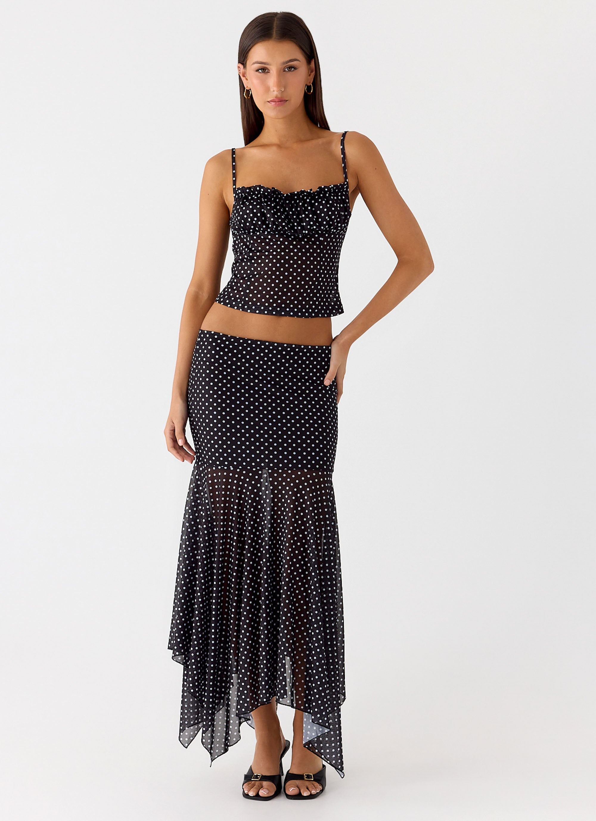 Buffy Maxi Skirt - Black Polkadot