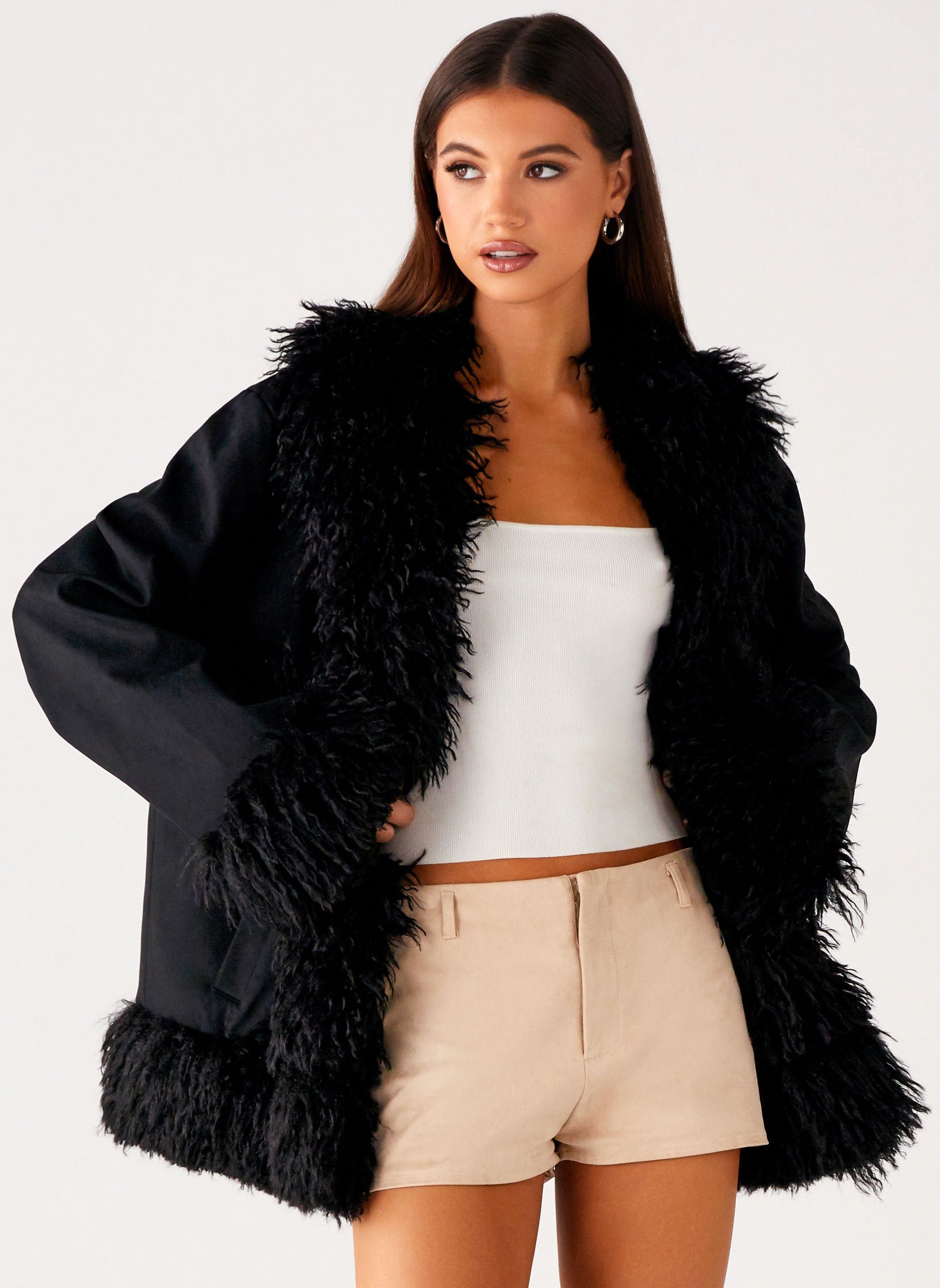 Carmelita Fur Trim Jacket - Black
