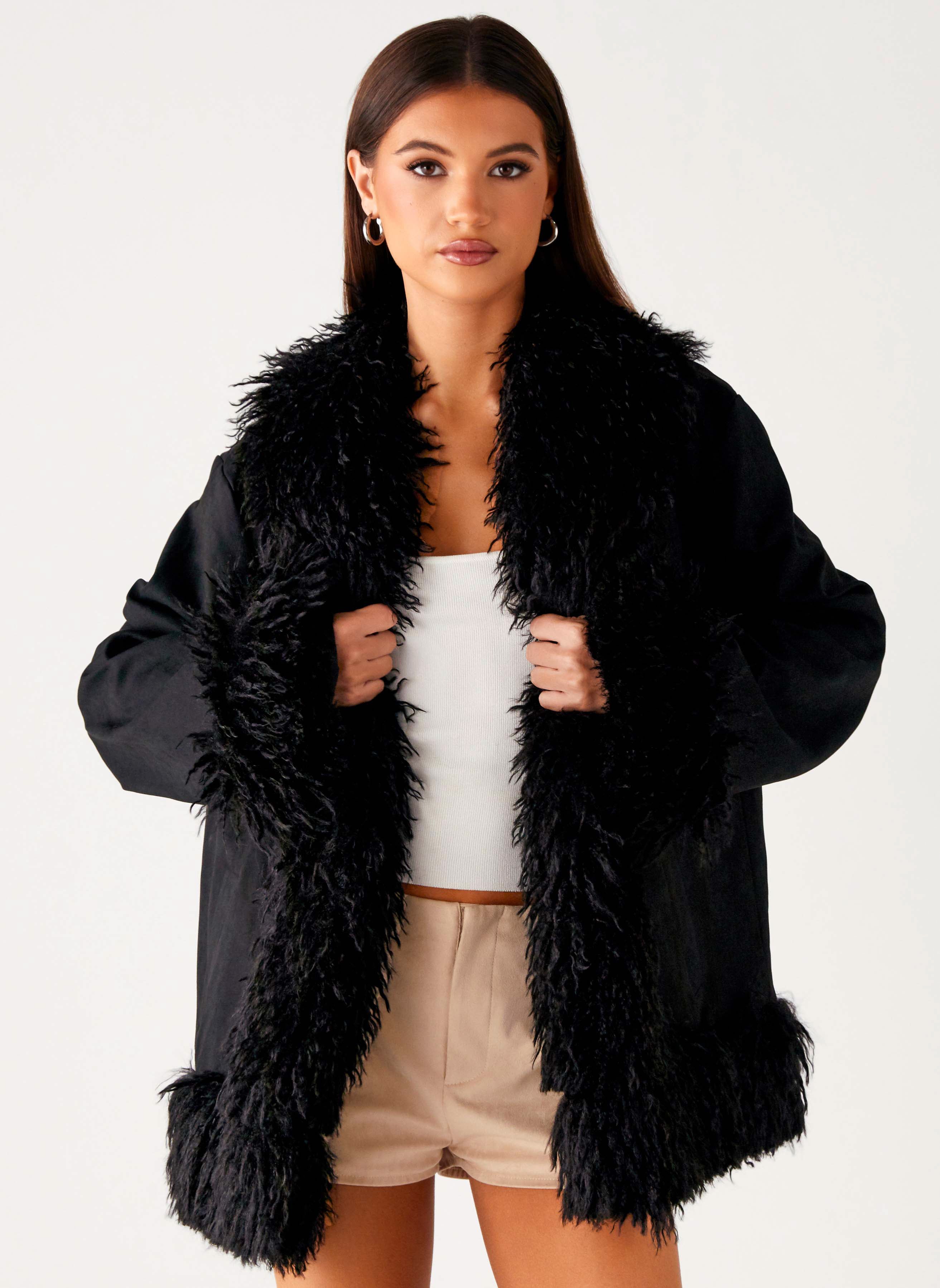 Carmelita Fur Trim Jacket - Black