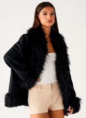 Carmelita Fur Trim Jacket - Black
