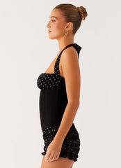 Channel Bustier Top - Black Polka Dot