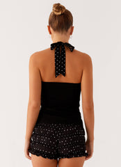 Channel Bustier Top - Black Polka Dot