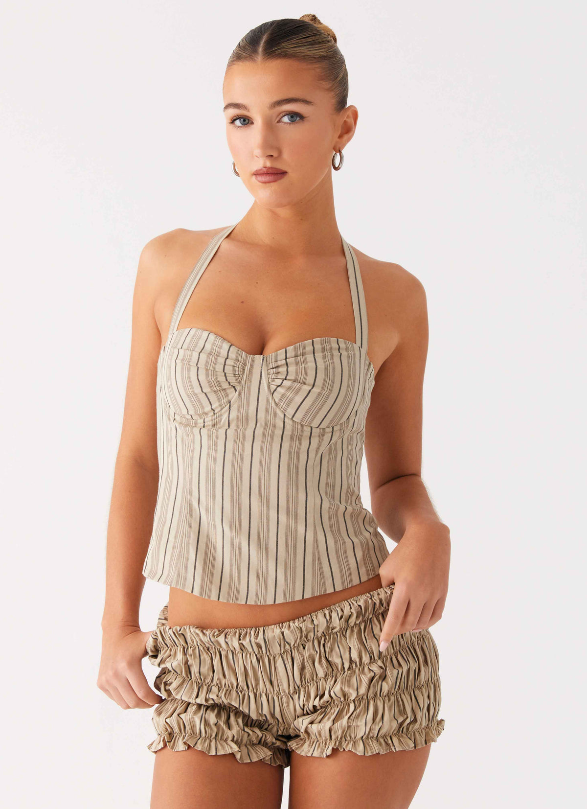 Cheryl Bustier Halter Top - Oatmeal Stripe
