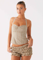 Cheryl Bustier Halter Top - Oatmeal Stripe