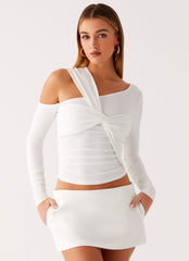 Cloud Kiss Asymmetric Long Sleeve Top - Cream