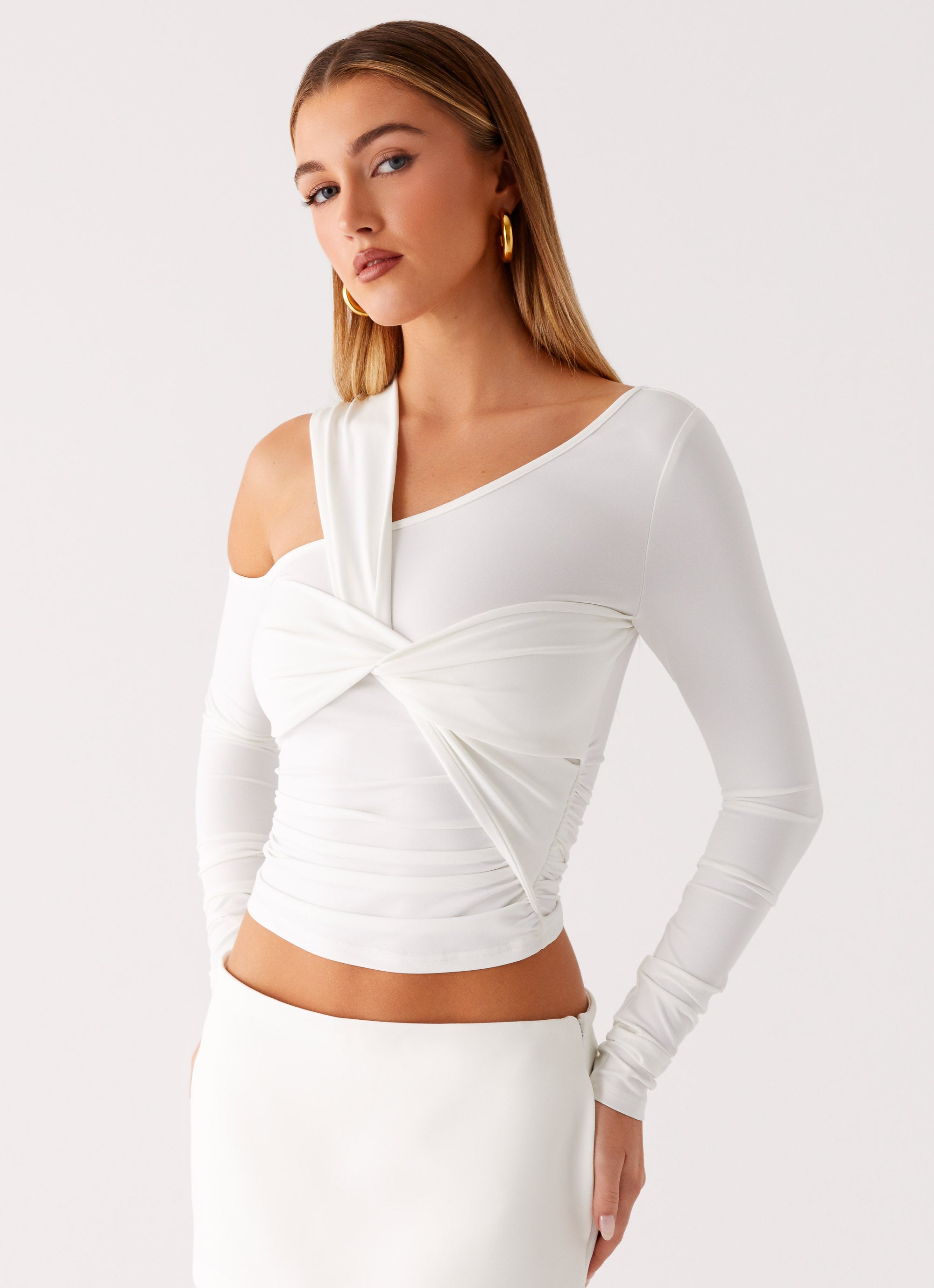 Cloud Kiss Asymmetric Long Sleeve Top - Cream