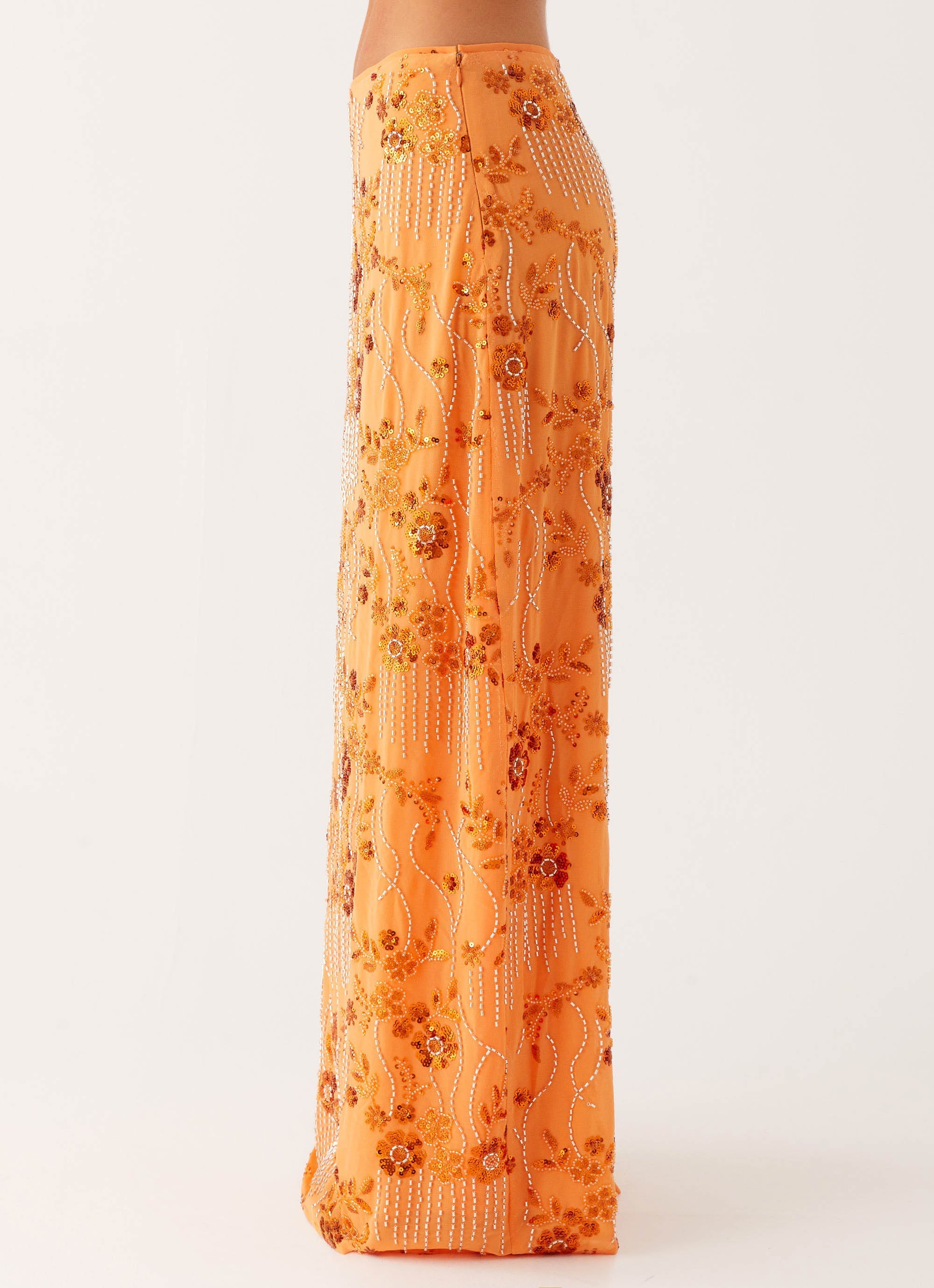Corinna Low Rise Sequin Maxi Skirt - Orange