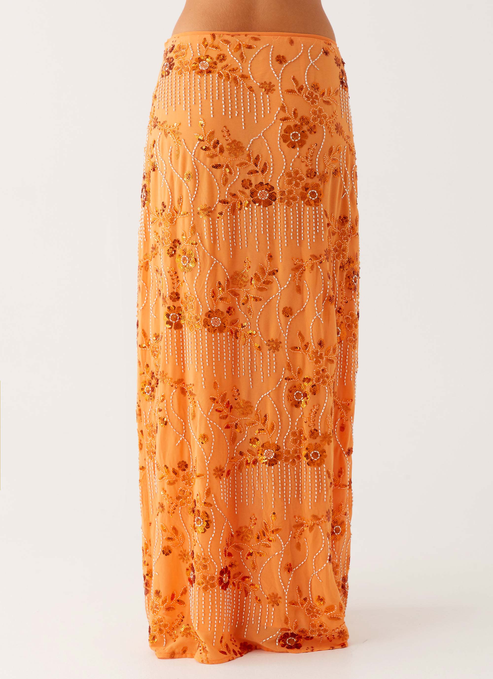 Corinna Low Rise Sequin Maxi Skirt - Orange