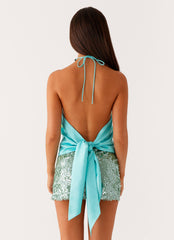 Dalila Beaded Tie Back Top - Turquoise Floral