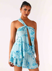 Delight Me Beaded Asymmetrical Top - Blue