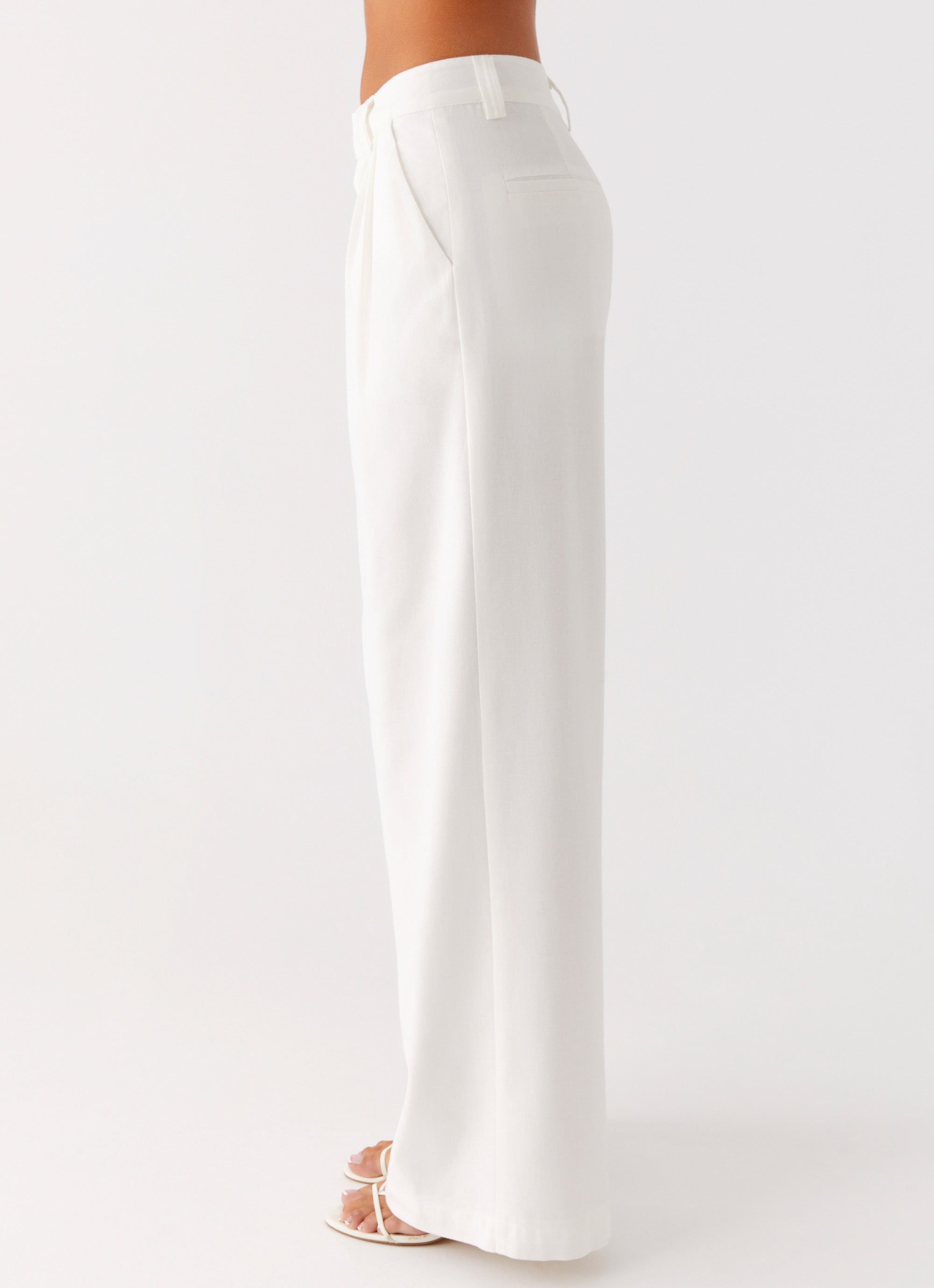 Delong Low Rise Linen Pants - White