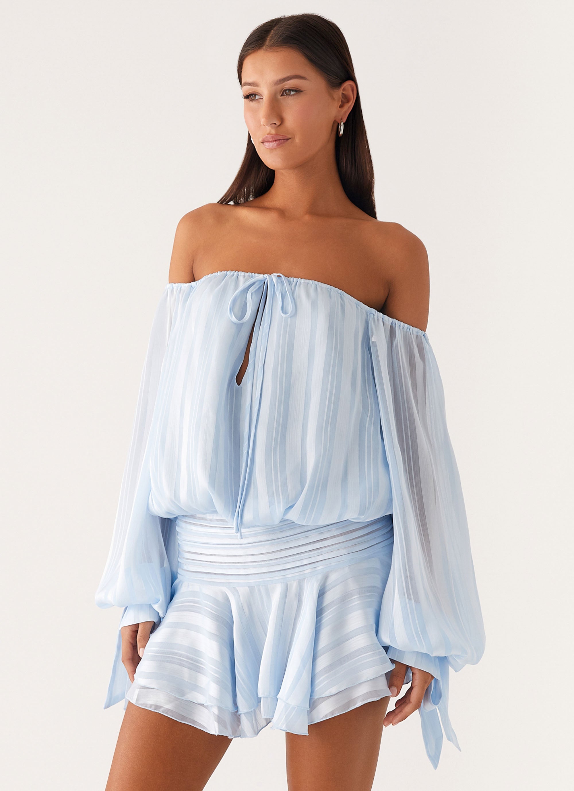 Eira Balloon Sleeve Mini Dress - Baby Blue