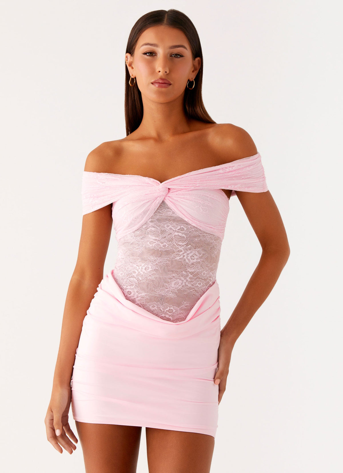 Either Way Off Shoulder Mini Dress - Baby Pink