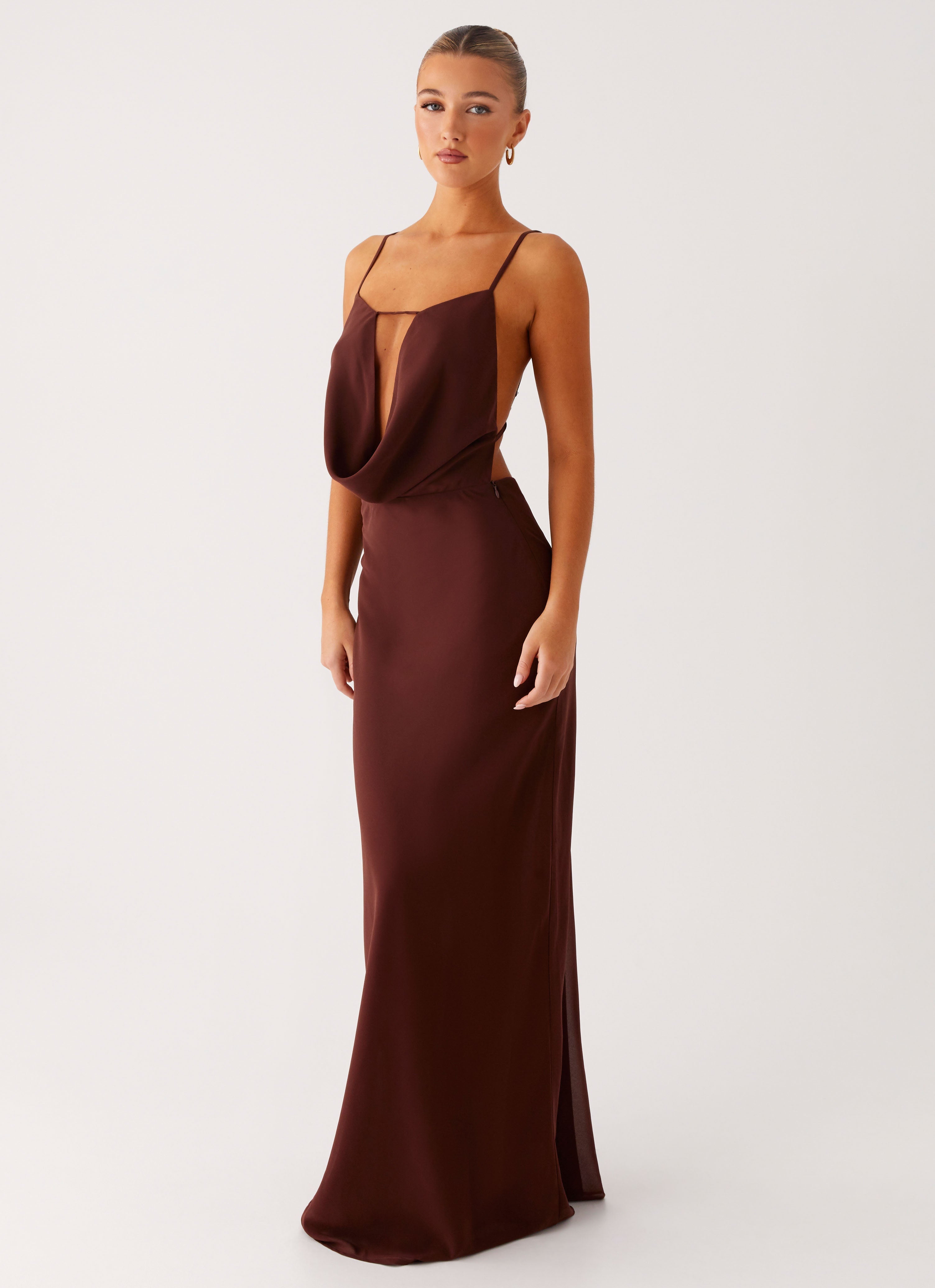 Elation Cowl Neck Maxi Dress - Chocolate