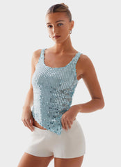 Electra Sequin Tank - Turquoise