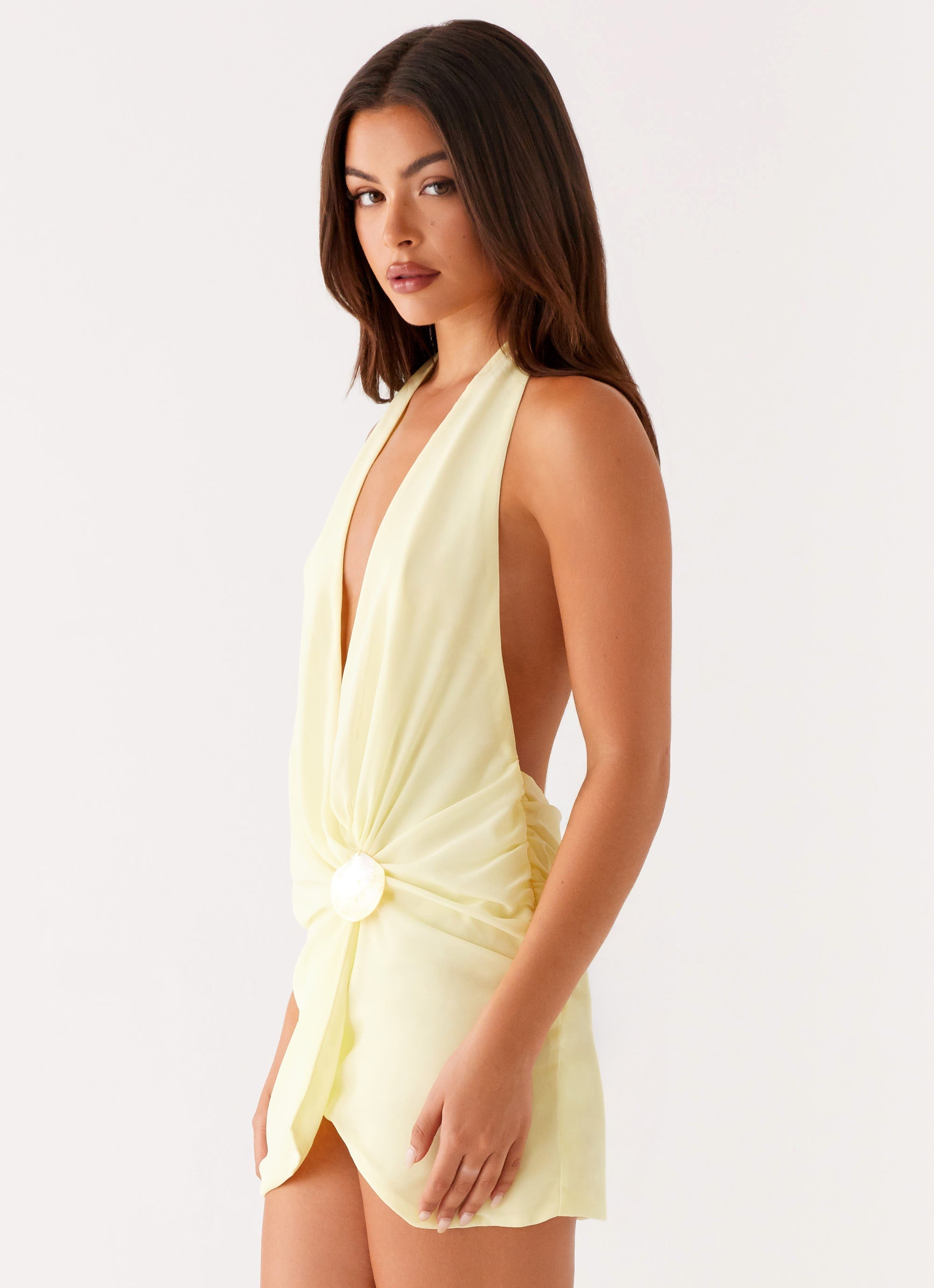 Eleanora Plunge Mini Dress - Yellow