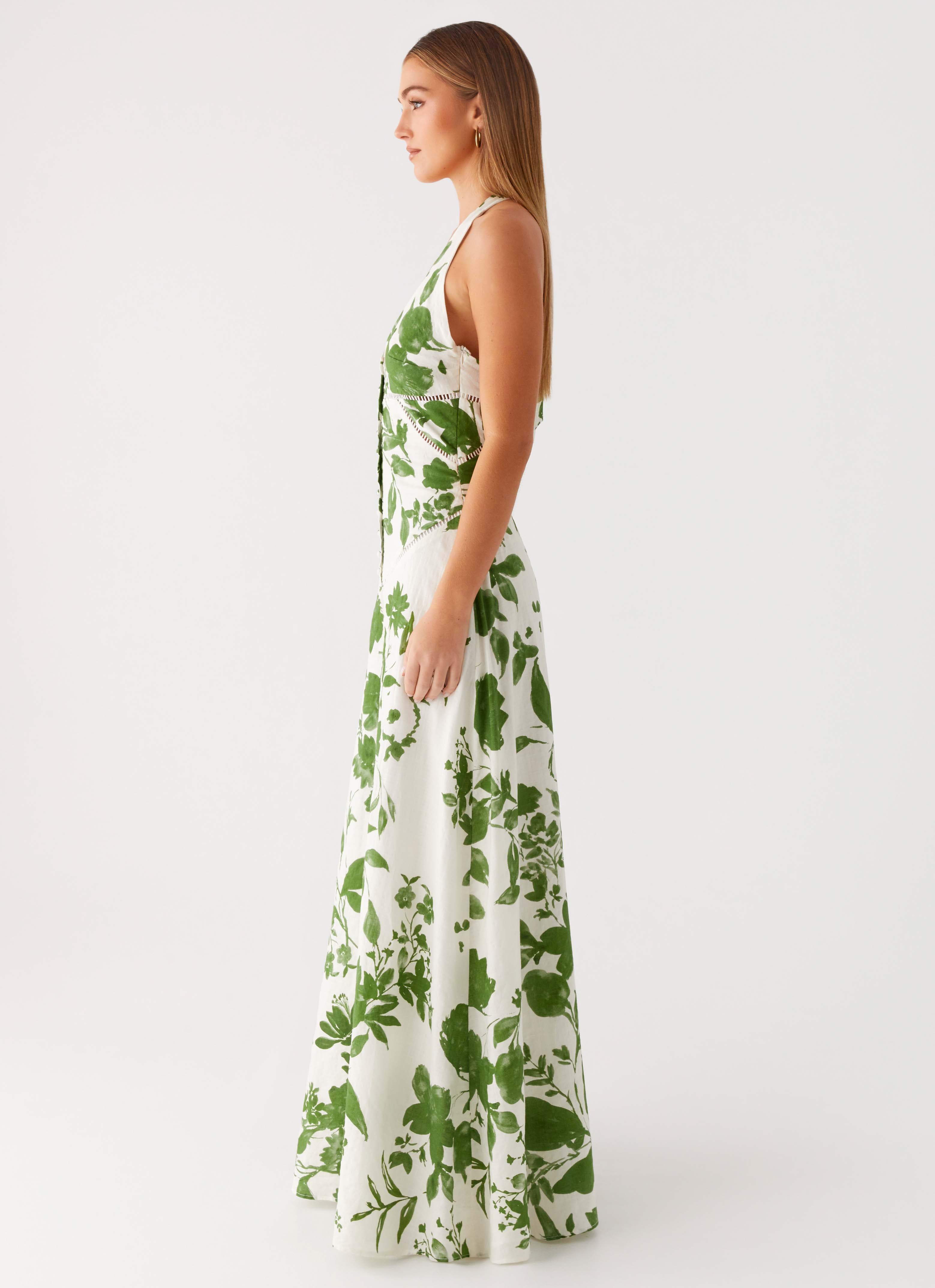 Ember Valley Cotton Maxi Dress - Verdant Bloom
