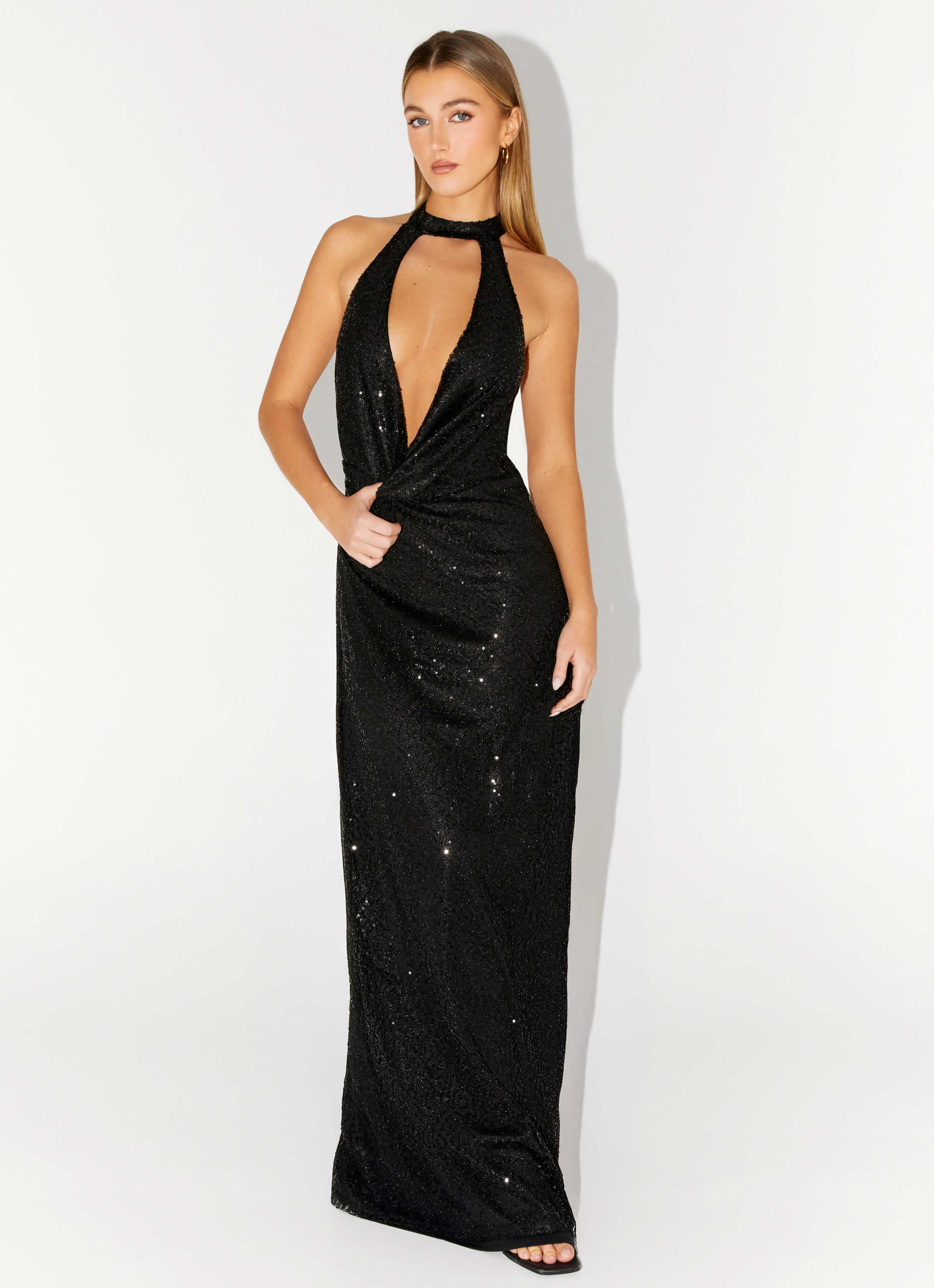 Empire Sequin Maxi Dress - Black