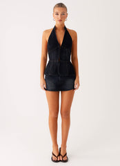 Esma Halter Top - Washed Dark Blue