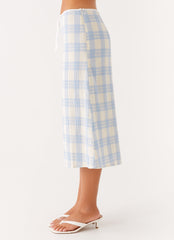 Esther Midi Skirt - Blue Check Seersucker