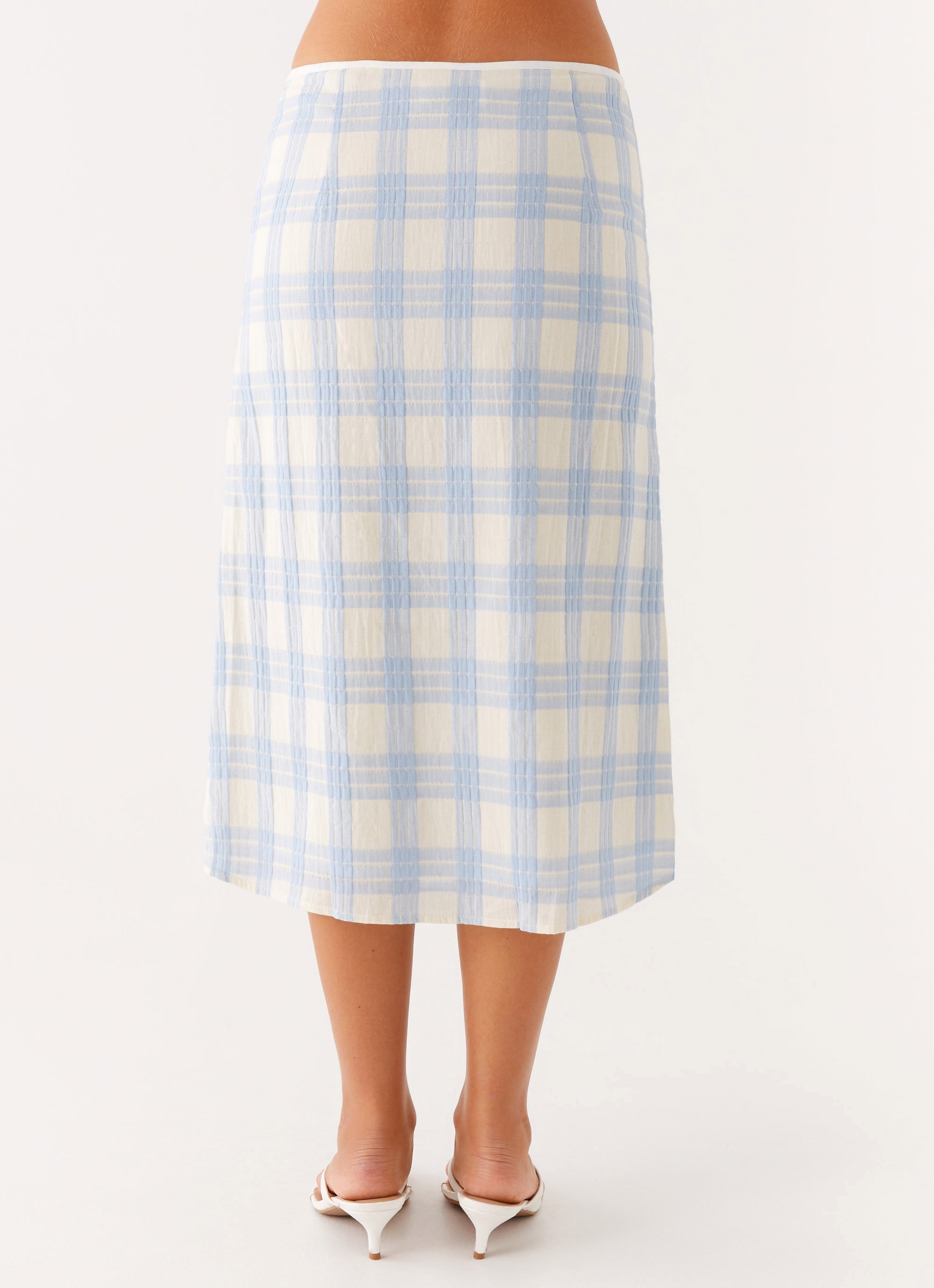 Esther Midi Skirt - Blue Check Seersucker