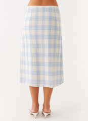 Esther Midi Skirt - Blue Check Seersucker