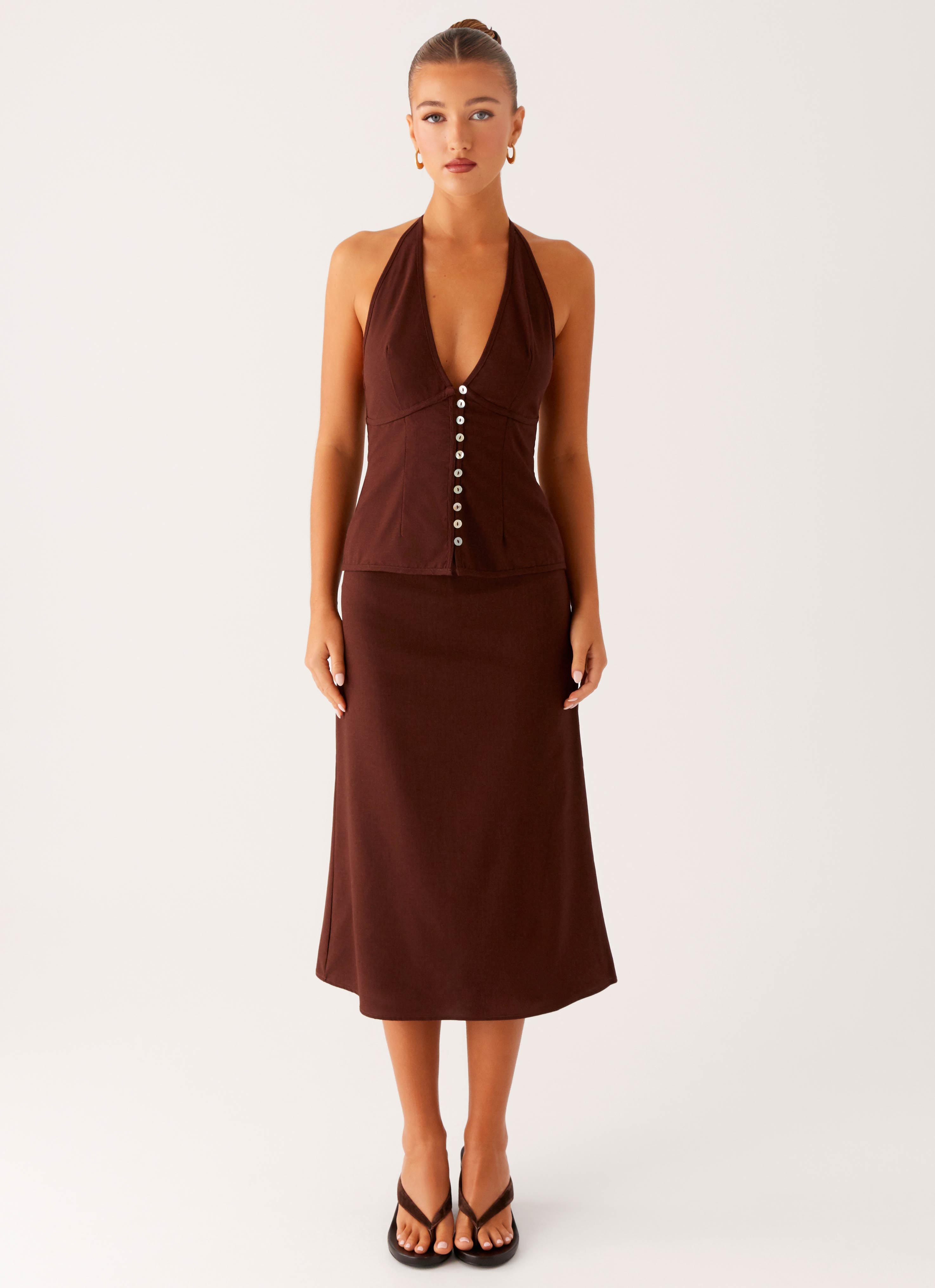 Esther Midi Skirt - Chocolate