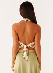 Everette Satin Scarf Top - Floral Print