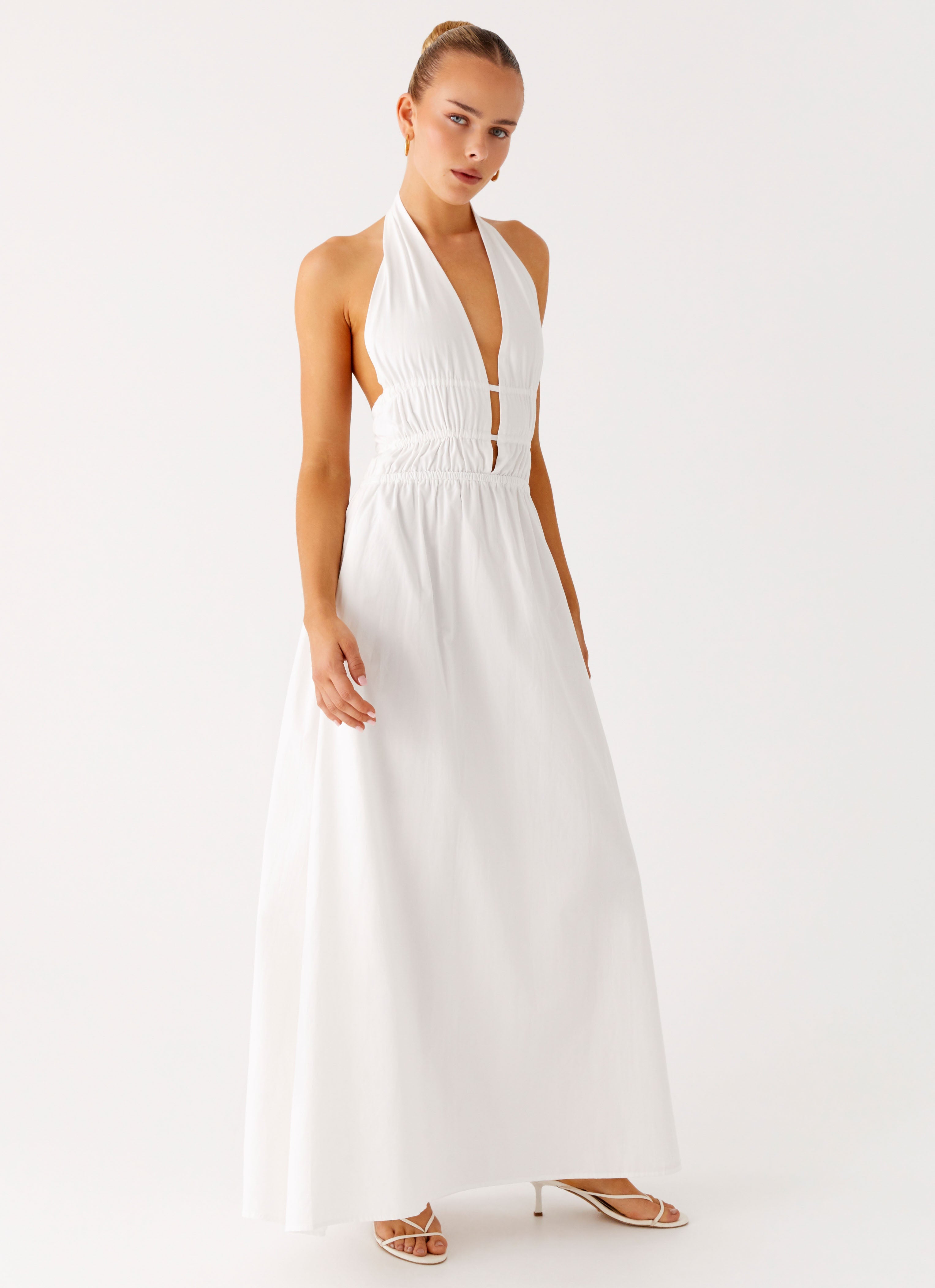 Figaro Halter Maxi Dress - White