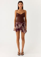 Fiore Asymmetrical Mini Skirt - Espresso Meadow