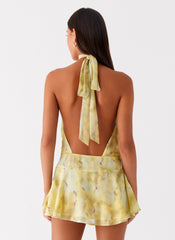 First Date Halter Mini Dress - Yellow Tie Dye