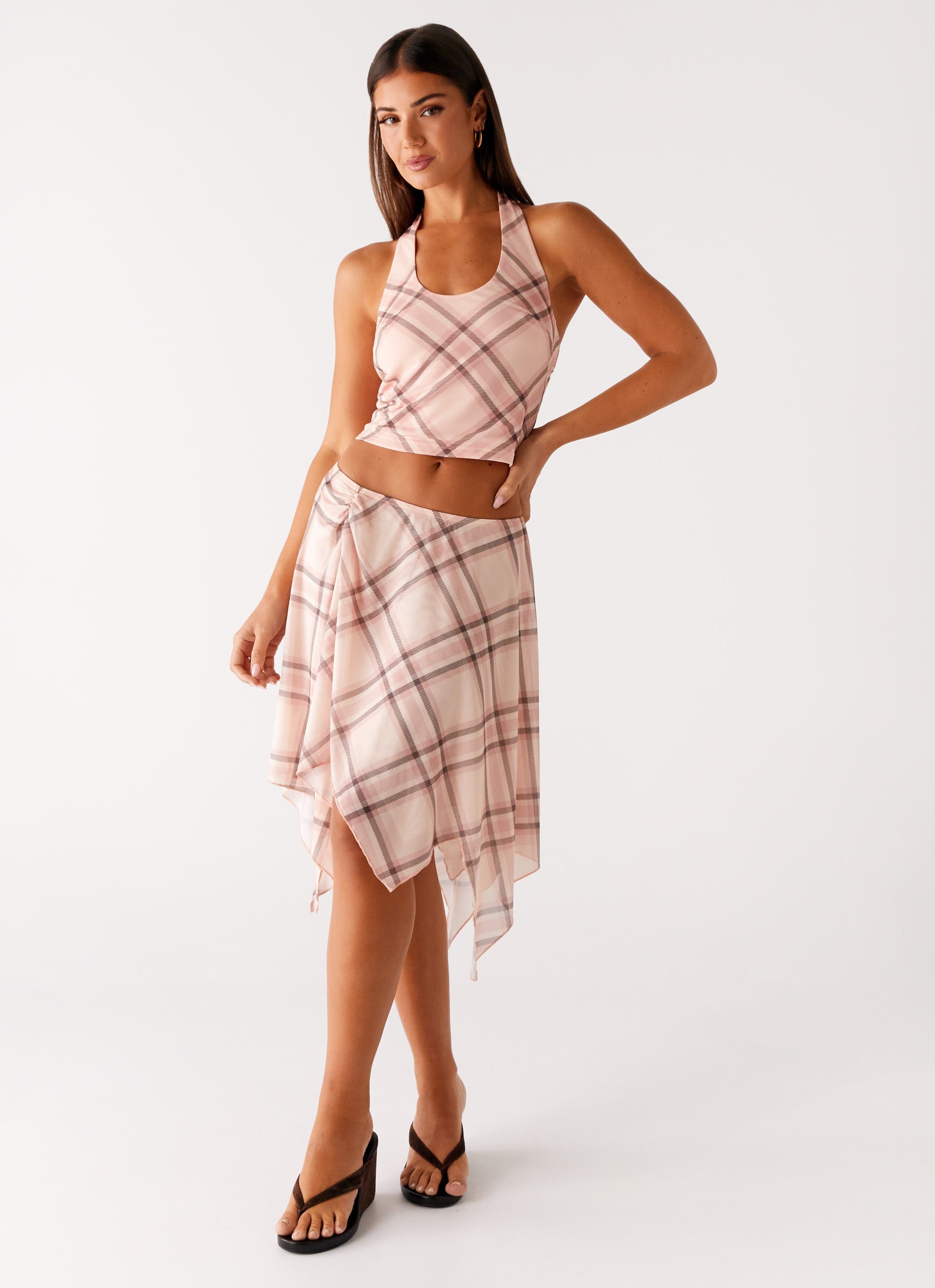 Fit Check Halter Top - Pink Check