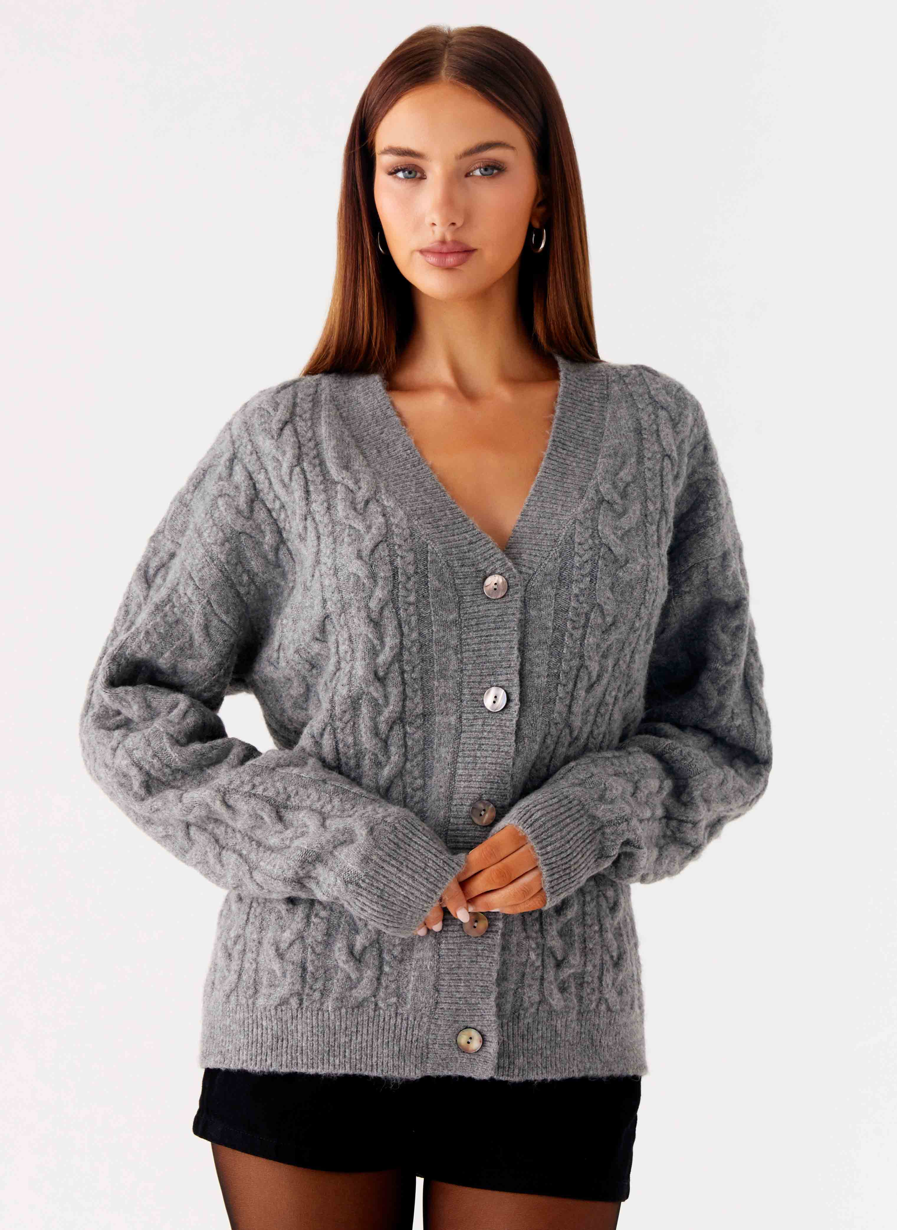 Frawley Cable Knit Cardigan - Grey
