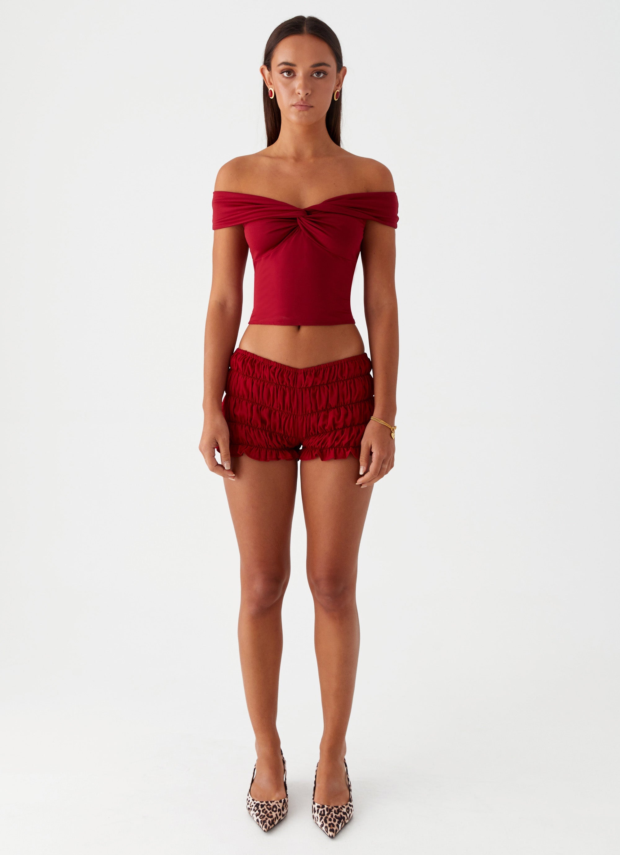 Girls Like Us Ruched Mini Shorts - Maroon