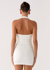 Gloves Up Halter Mini Dress - White