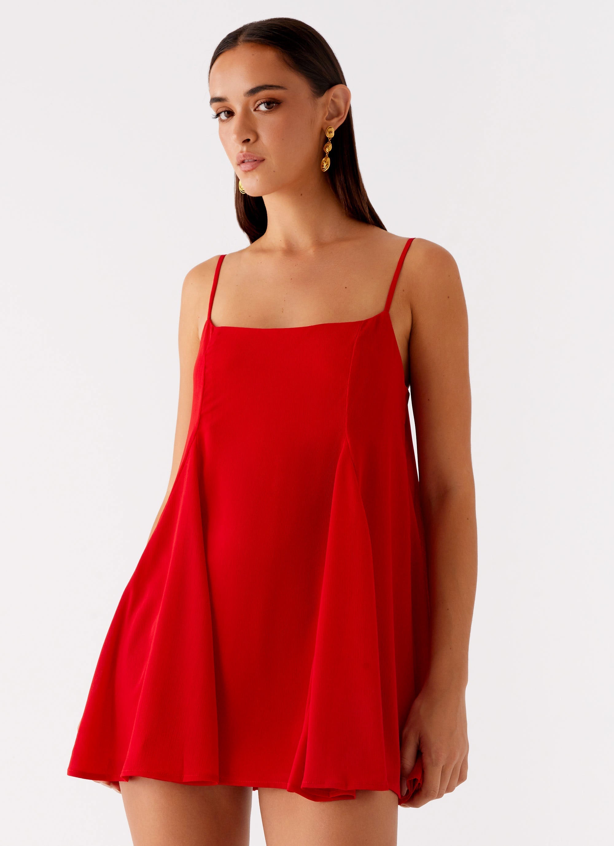 Godets Hem Mini Dress - Red