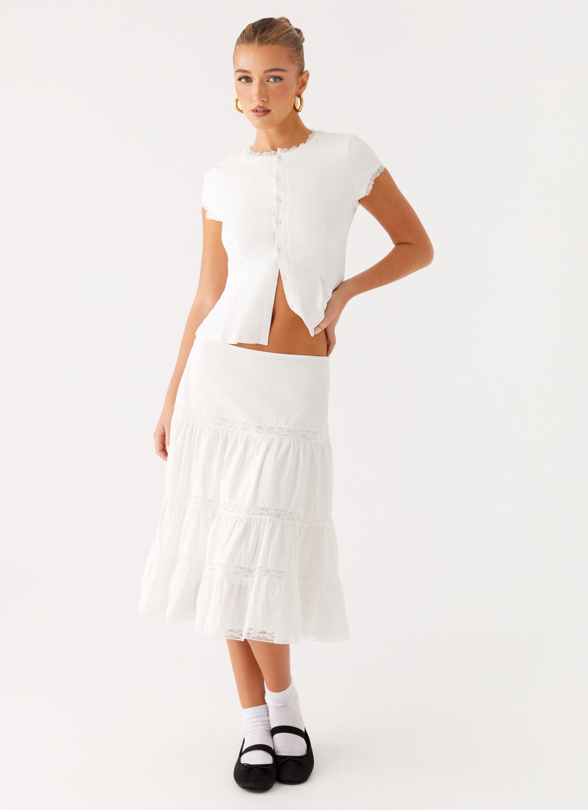 Good Vibes Midi Skirt - White