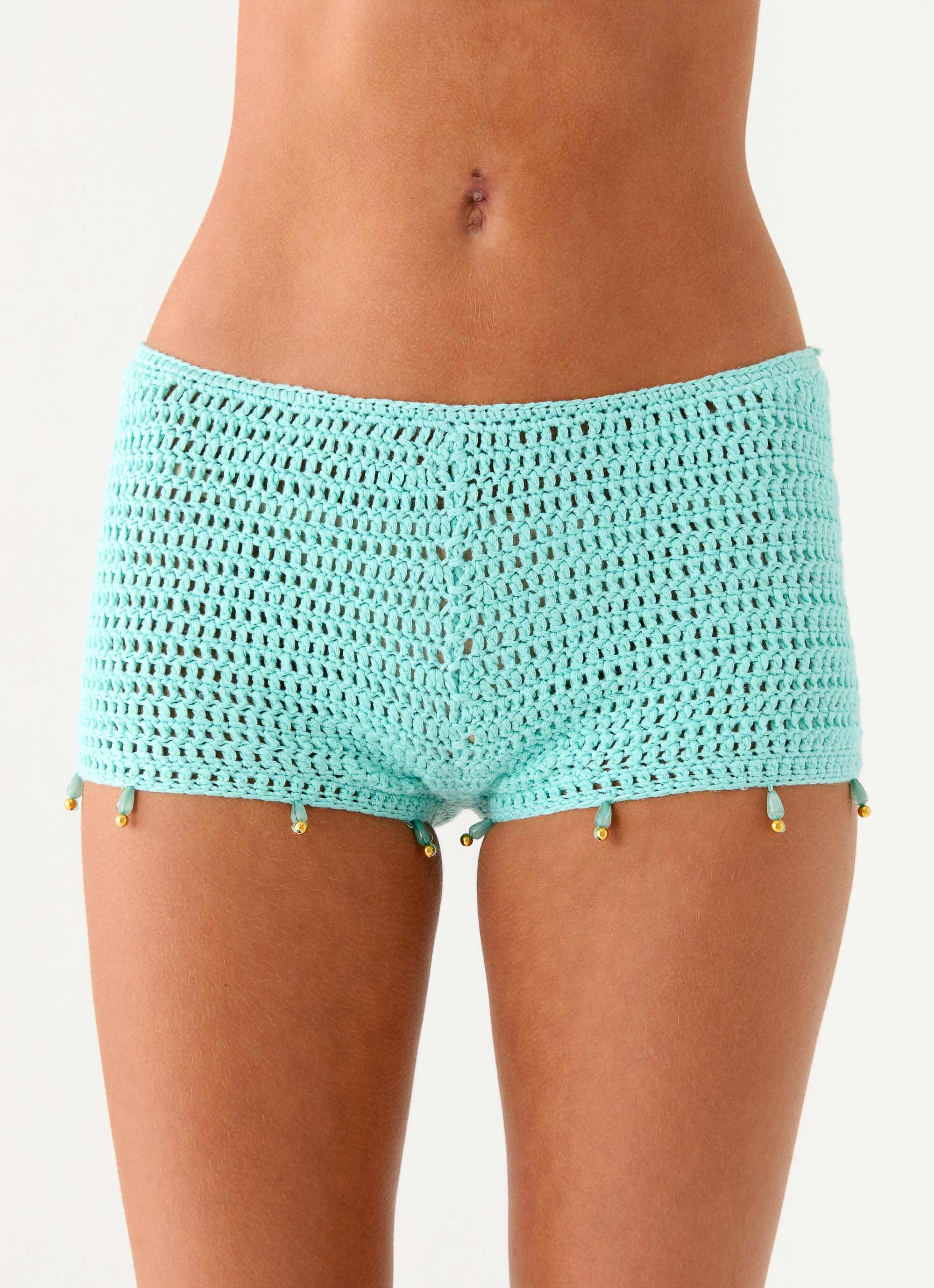 Idalia Beaded Crochet Shorts - Blue