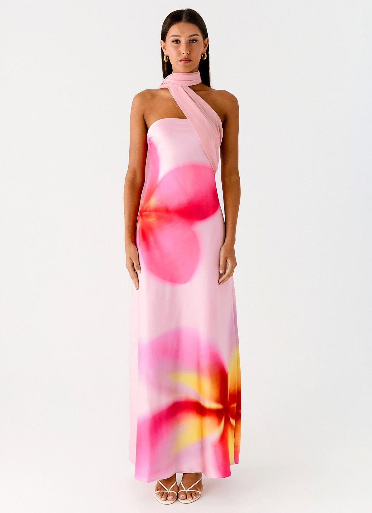 Isa Scarf Satin Maxi Dress - Frangipani Pink