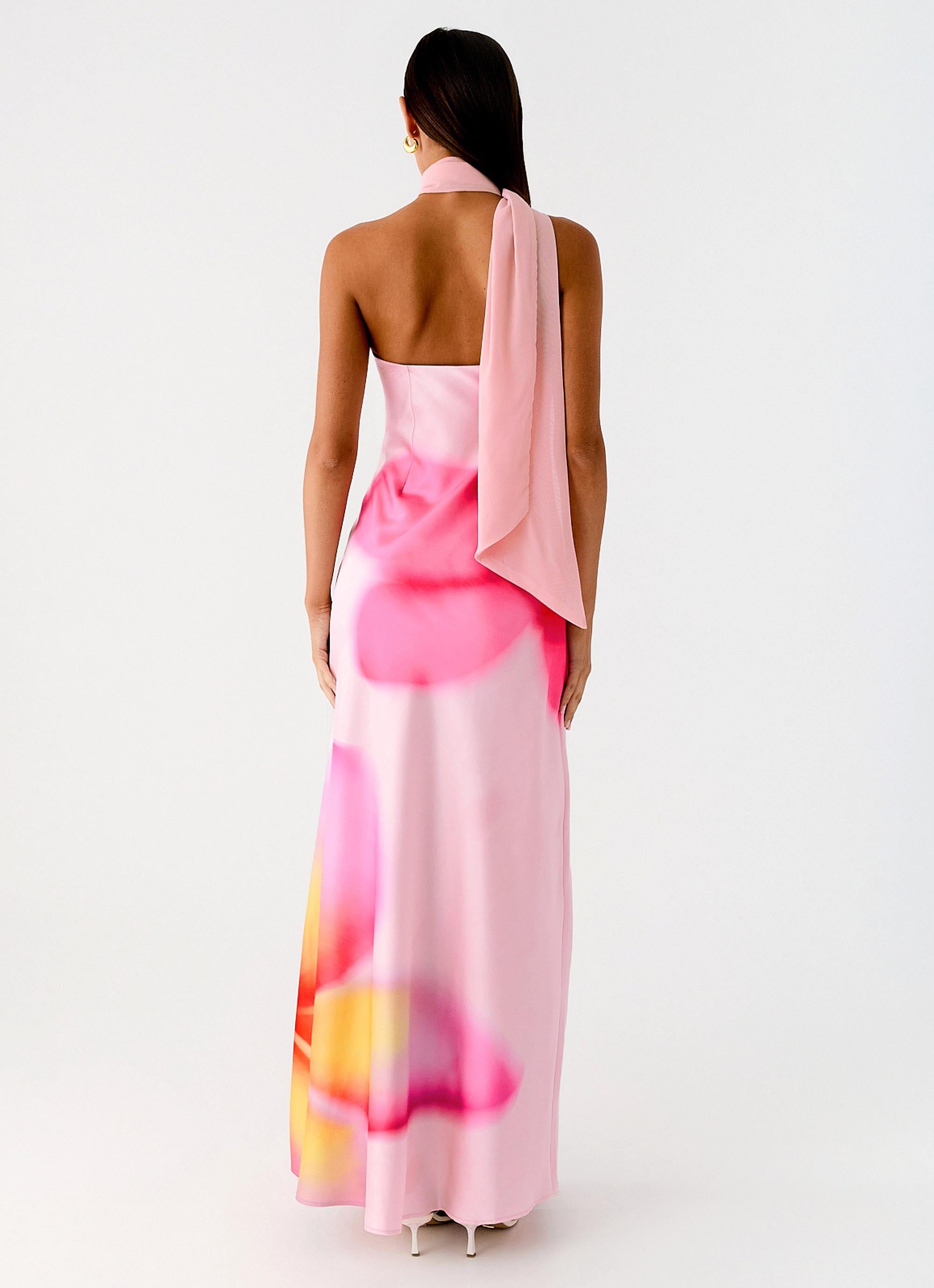 Isa Scarf Satin Maxi Dress - Frangipani Pink
