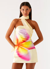Isa Scarf Satin Mini Dress - Frangipani Yellow