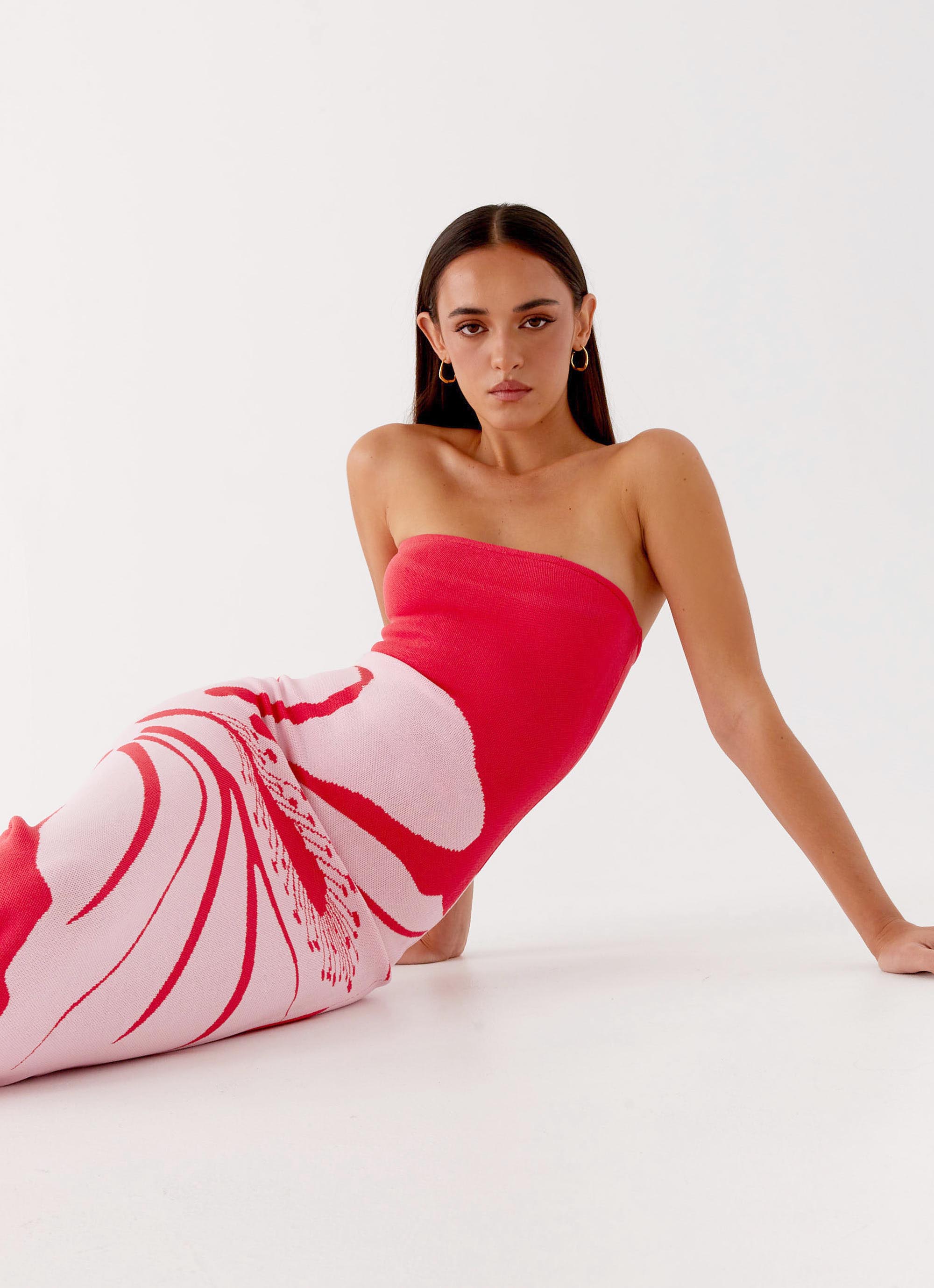 Jala Strapless Knit Maxi Dress - Red Floral