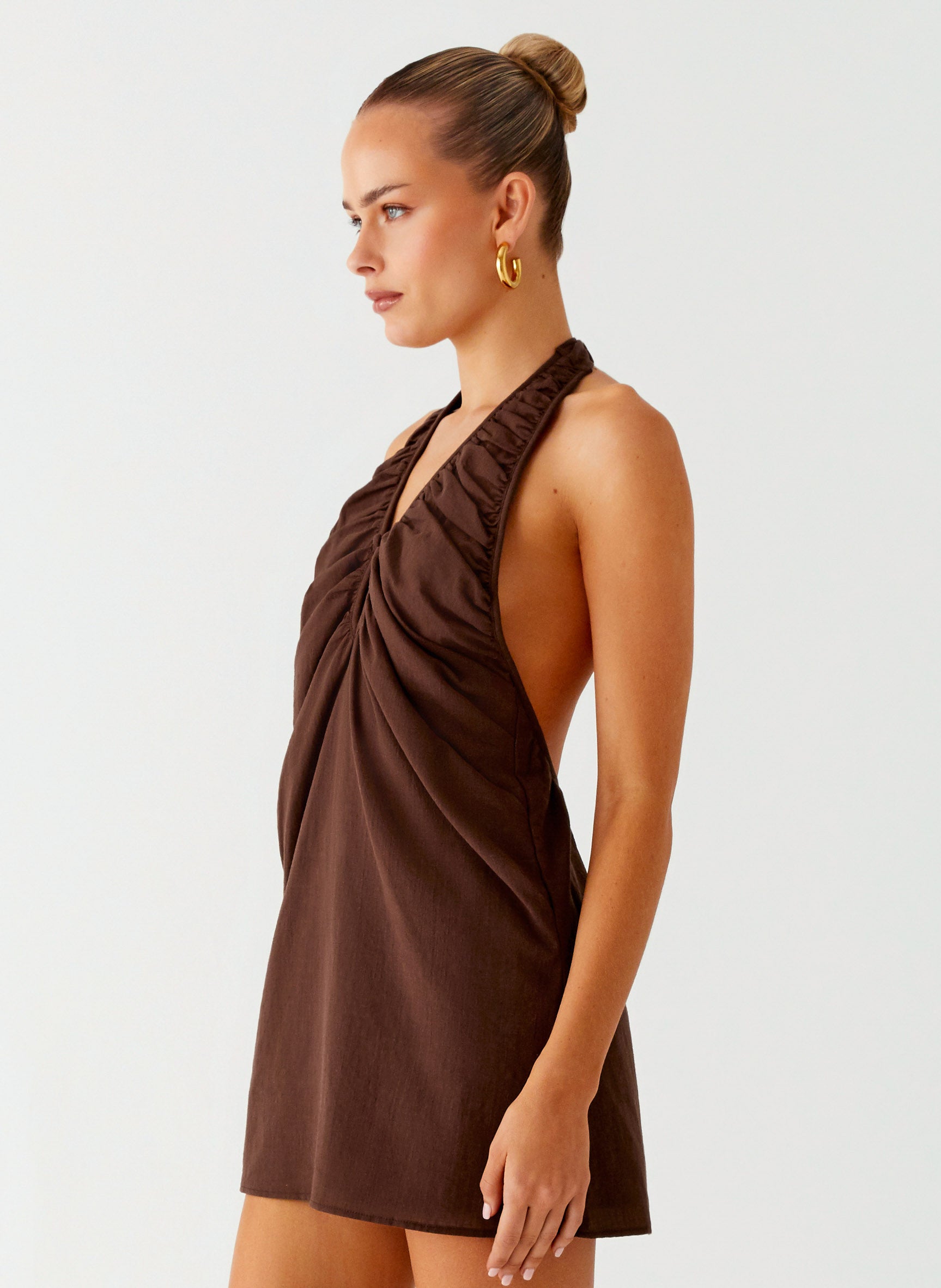 Jepsen Cotton Halter Mini Dress - Chocolate