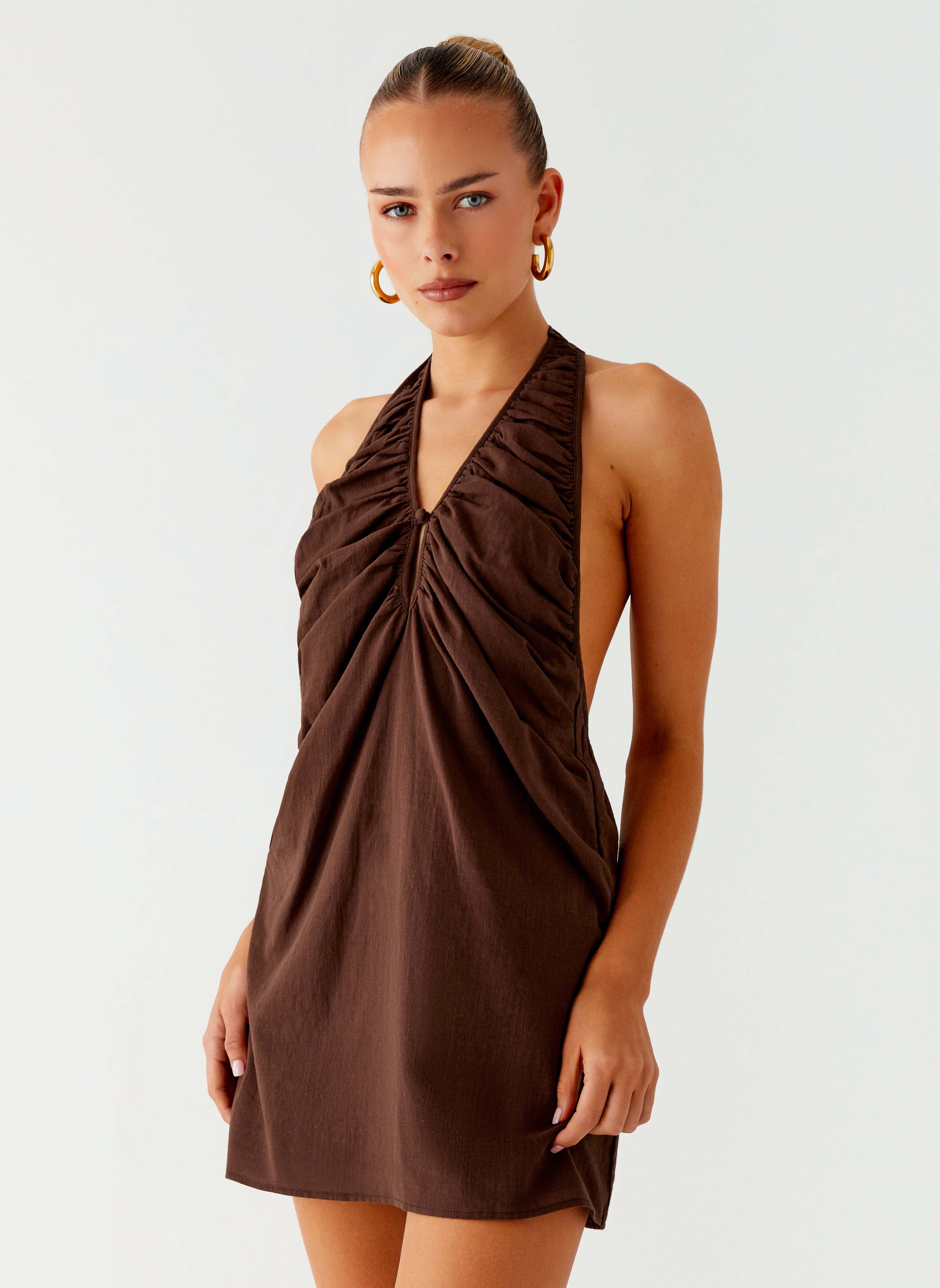 Jepsen Cotton Halter Mini Dress - Chocolate