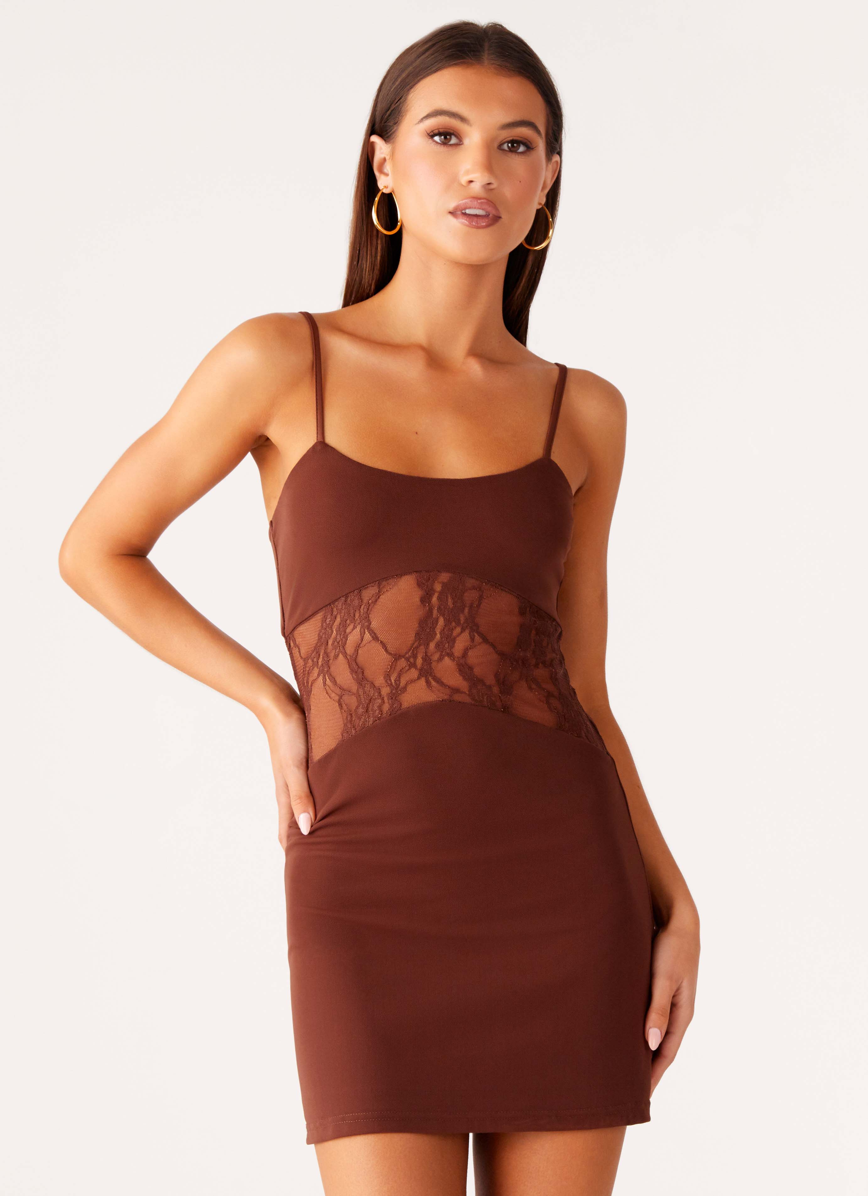 Jordanna Lace Mini Dress - Chocolate