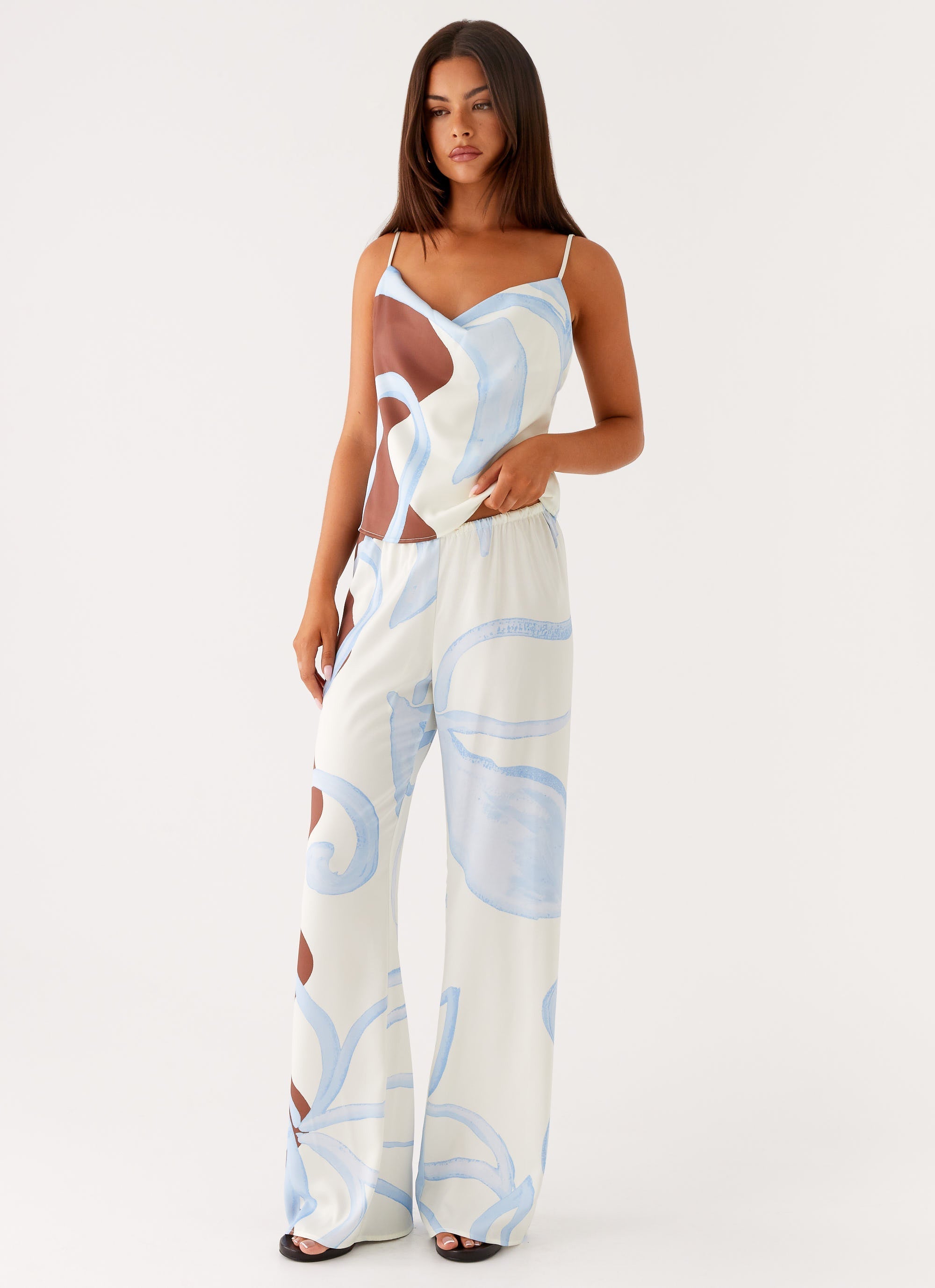 Kaia Cowl Neck Top - Bloom Wave Print